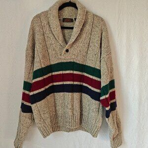 Vintage EDDIE BAUER Wool-blend Chunky Knit Sweater Gray Stripes Retro Size XL